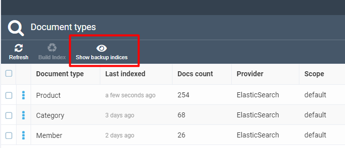 Show Backup Indexes