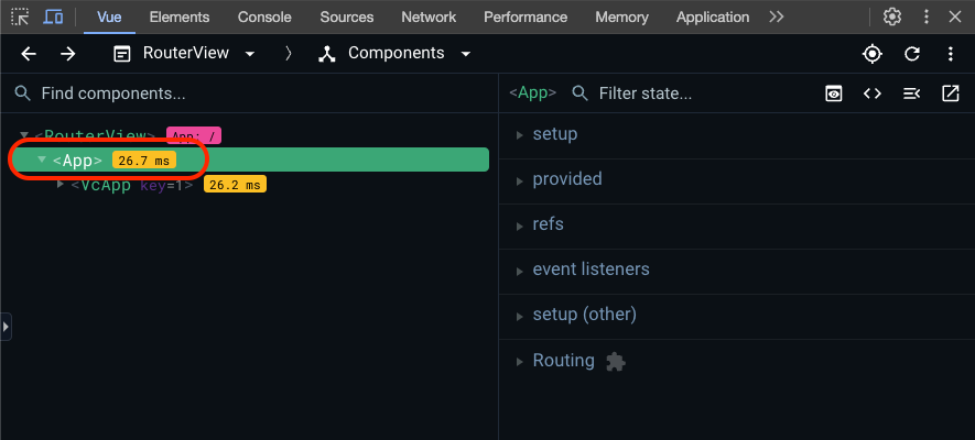 App in components tree