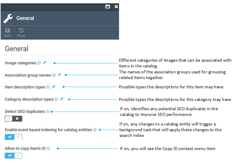 General catalog settings