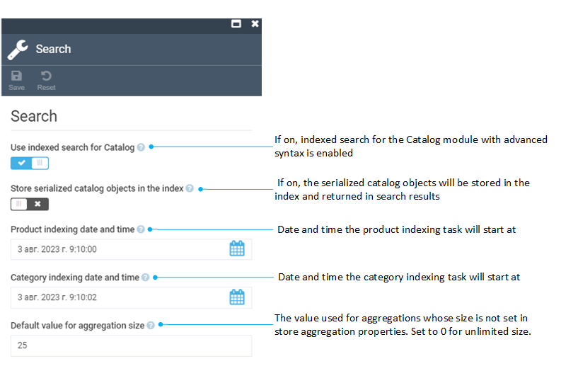 Search catalog settings