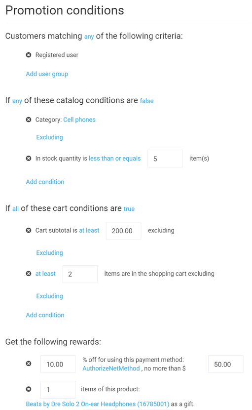 Promotion conditions example