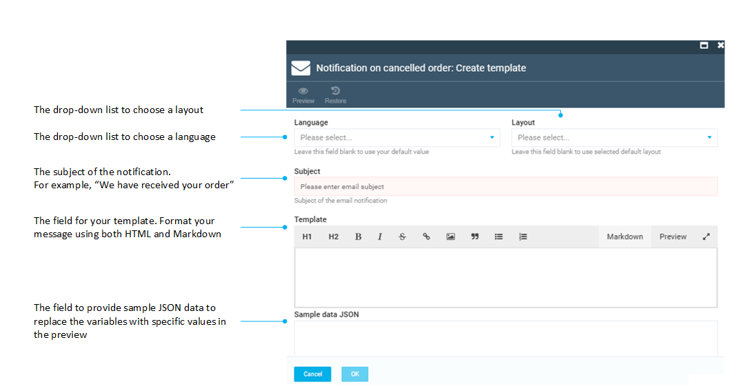 Notification template options