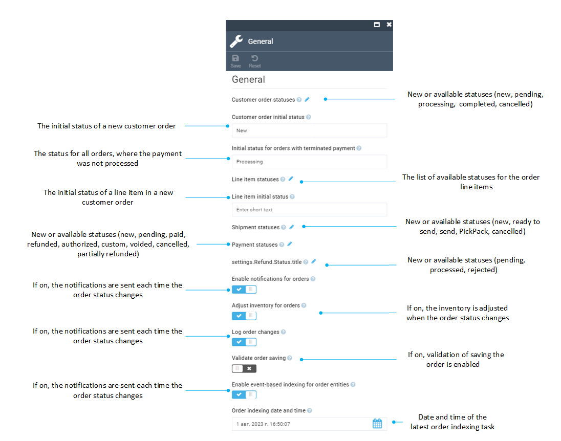 Order general settings