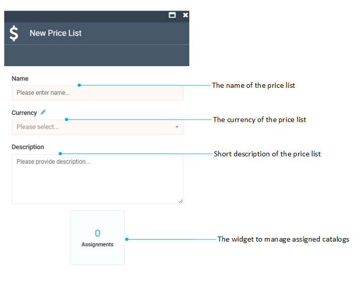 New Price List screen