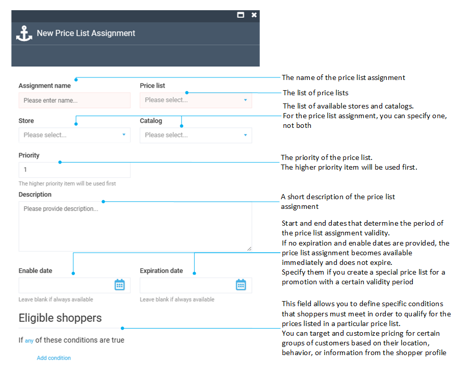 New price list assignment screen