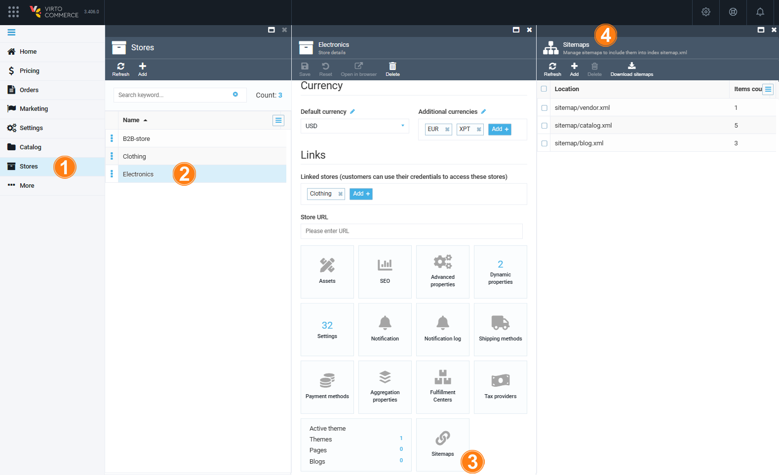 Sitemaps screen