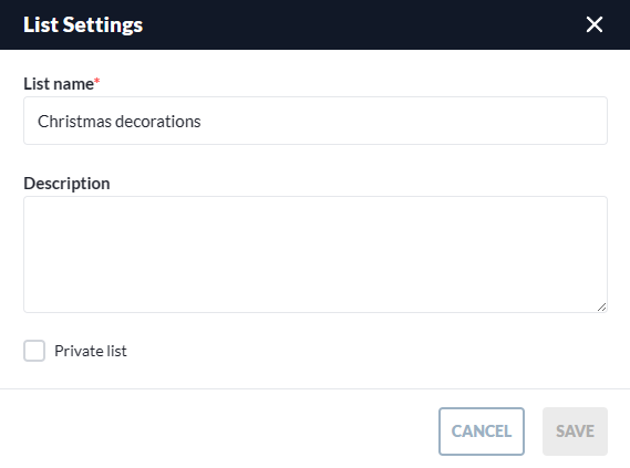 List settings